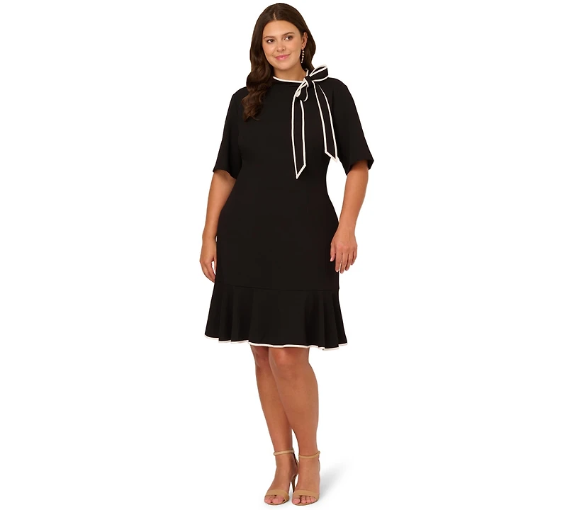 Adrianna Papell Plus Tie Neck Flounce Dress