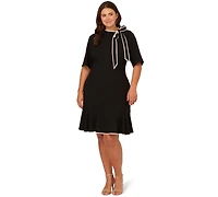 Adrianna Papell Plus Tie Neck Flounce Dress