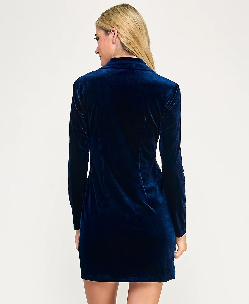 City Studios Juniors' Notch-Lapel Tuxedo-Style Velvet Dress