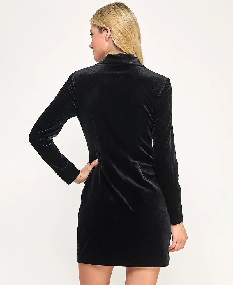 City Studios Women's Velvet Short Collar Tuxedo Blazer Dress