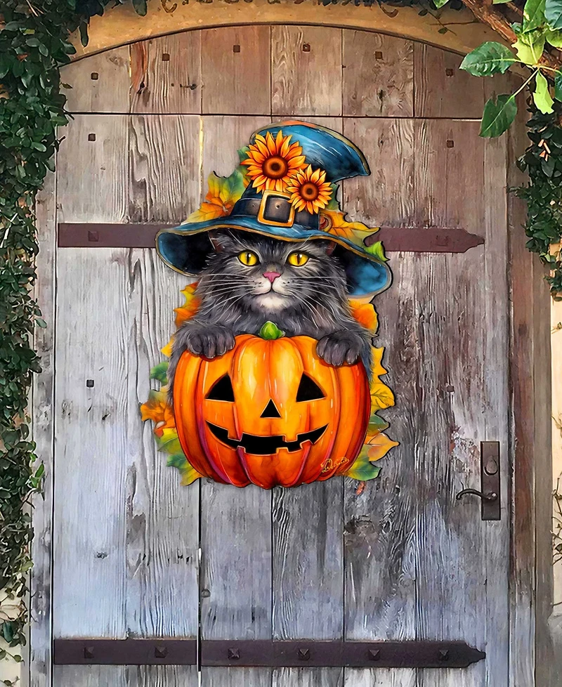Designocracy Black Cat Pumpkin Holiday Door Decor