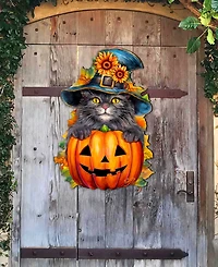 Designocracy Black Cat Pumpkin Holiday Door Decor