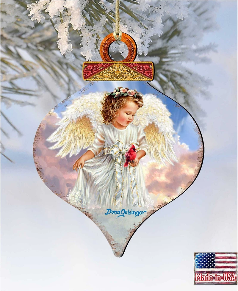 Designocracy Angel with Cardinal Wooden Ornament