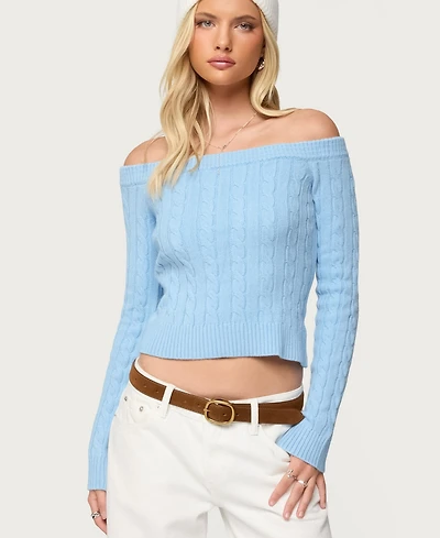 Edikted Women's Taniza Off Shoulder Cable Knit Sweater