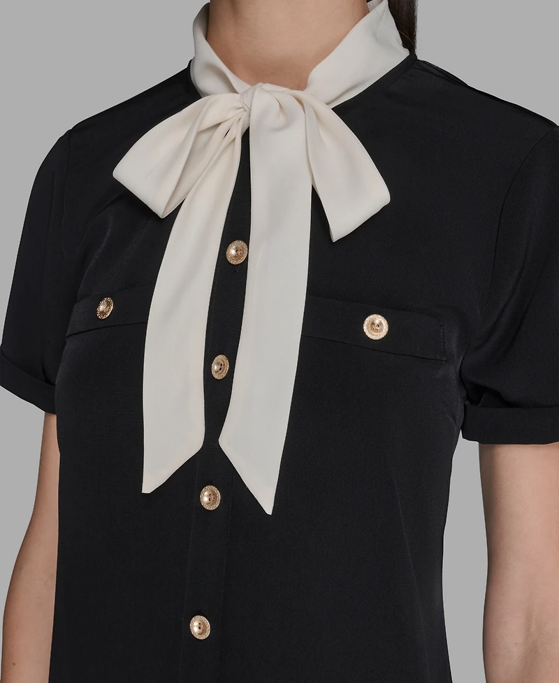 Karl Lagerfeld Paris Women's Bow Tie Neck A-Line Dress