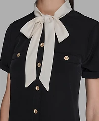 Karl Lagerfeld Paris Women's Bow Tie Neck A-Line Dress
