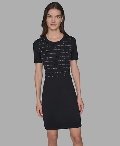 Karl Lagerfeld Paris Women's Embellished Crew Neck Sweater Dress