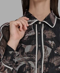 Karl Lagerfeld Paris Women's Printed Collared Shirt Dress