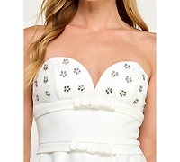 City Studios Juniors' Sweetheart Neck Double Bow Strapless Dress