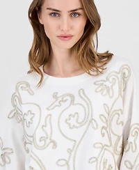 T Tahari Women's Soutache Crewneck Sweater