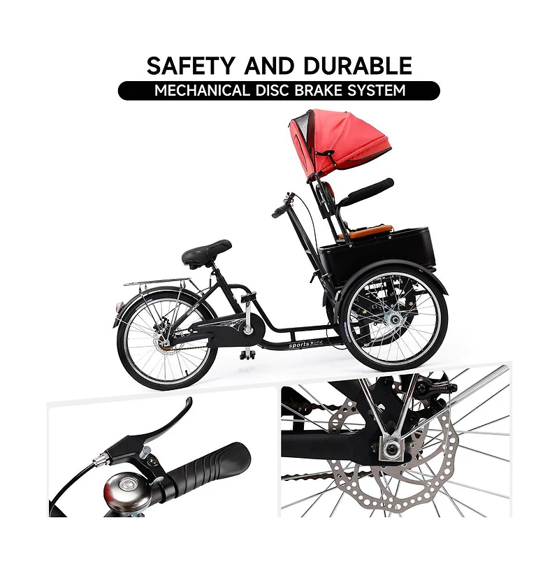 Artudatech 20 inches Pet Dog Cart Tricycle Shopping Three Wheel Tricycle with Sunshade