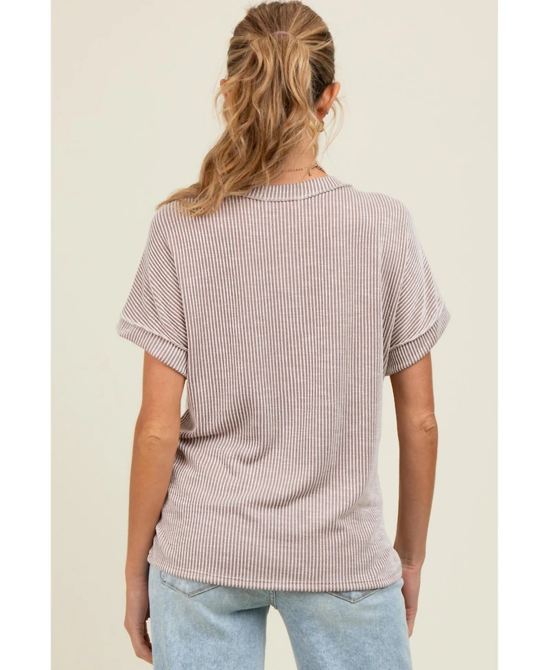 Pinkblush Maternity Taupe Ribbed Exposed Seam Short Sleeve Top