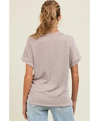 Pinkblush Maternity Taupe Ribbed Exposed Seam Short Sleeve Top