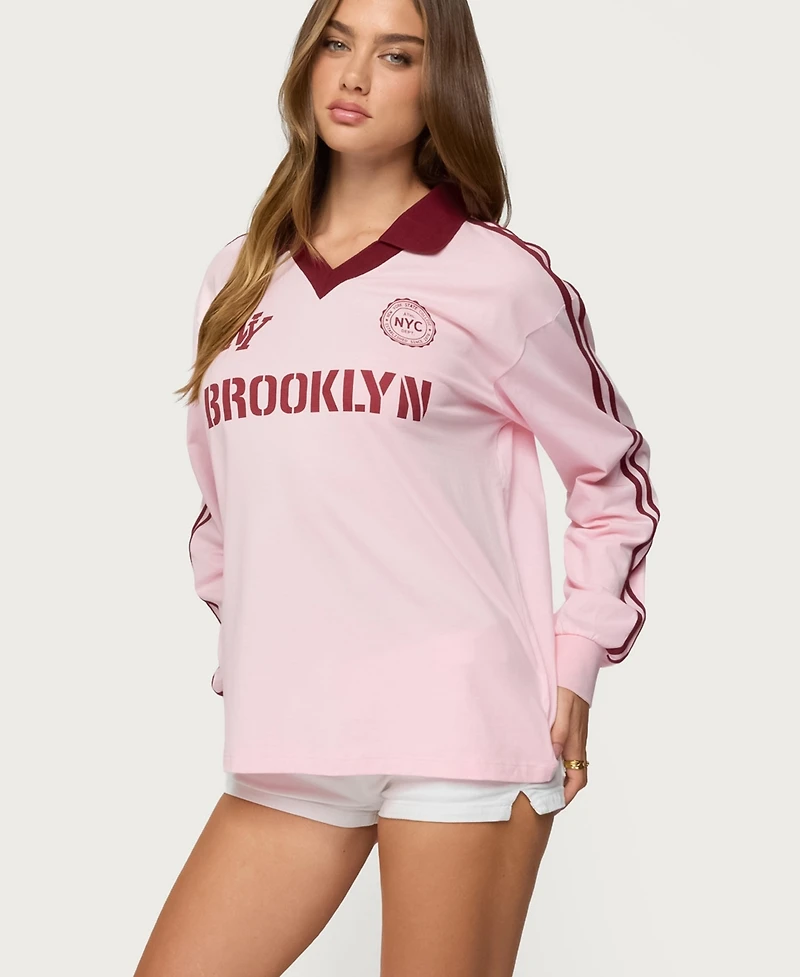 Edikted Women's Brooklyn Contrast Oversized Polo Top