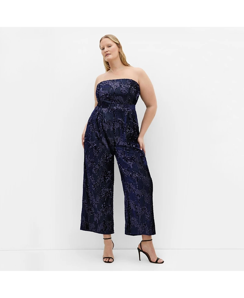 City Chic Plus Glimmer Sequin Strapless Jumpsuit