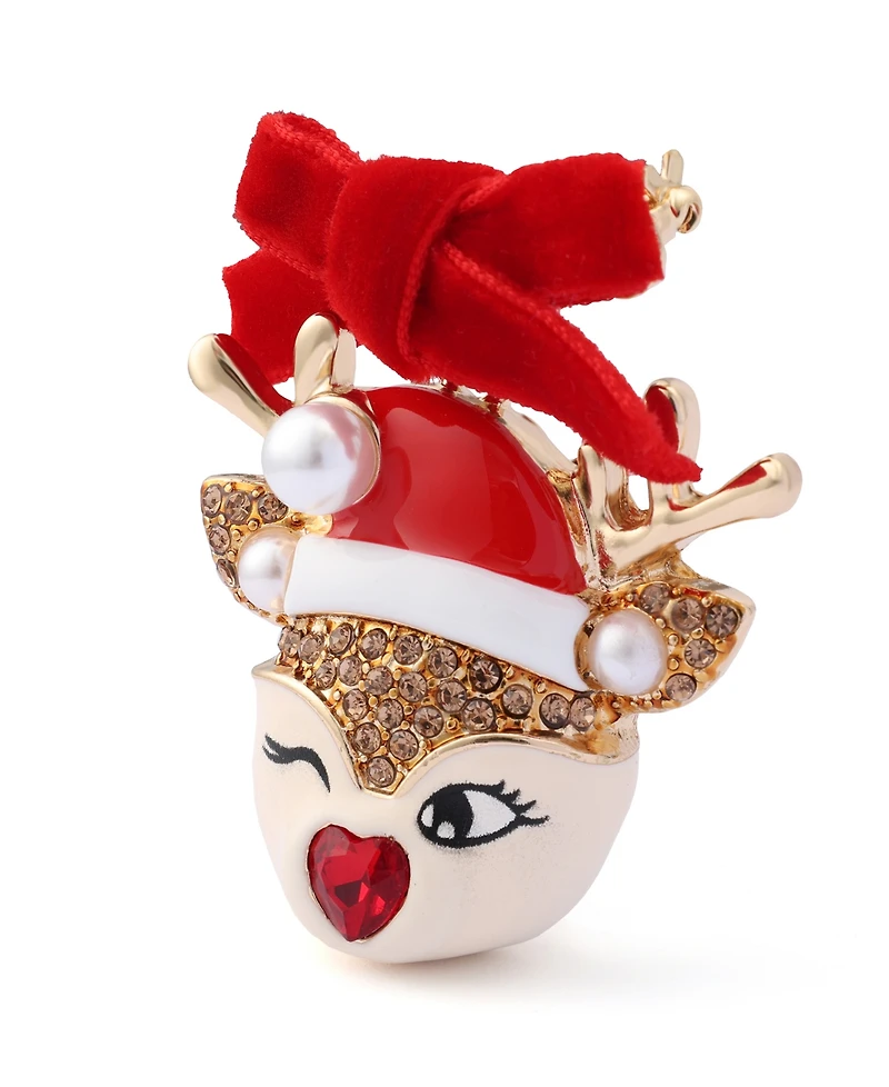 Betsey Johnson Faux Stone Santa Baby Reindeer Brooch