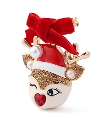 Betsey Johnson Faux Stone Santa Baby Reindeer Brooch