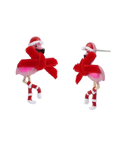 Betsey Johnson Faux Cultivated Pearl Santa Baby Flamingo Earrings