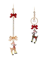 Betsey Johnson Faux Stone Santa Baby Reindeer Bow Drop Earrings