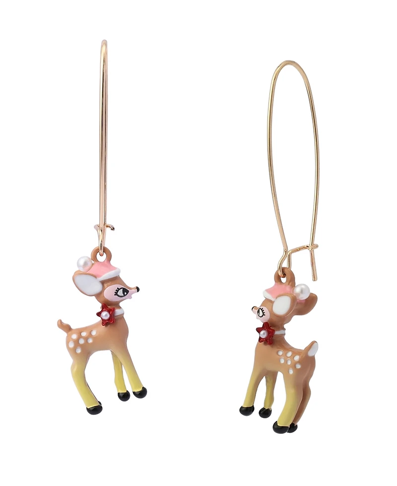 Betsey Johnson Faux Cultivated Pearl Santa Baby Reindeer Dangle Earrings