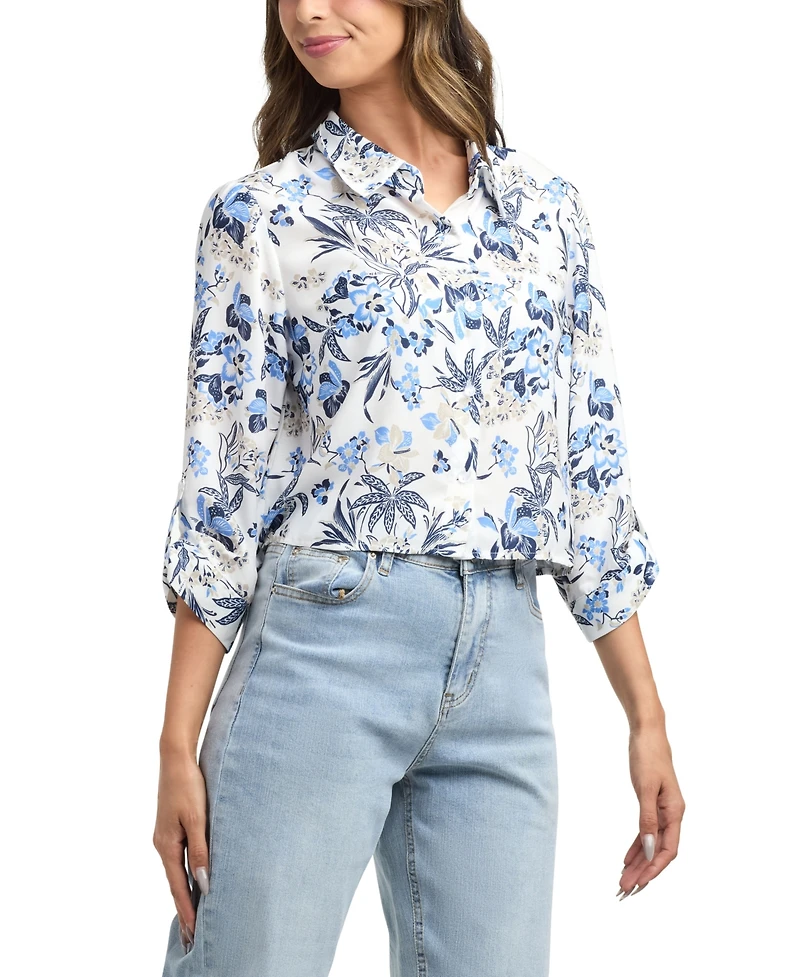 Bcx Women's Resort Button Front Boarder Shirt