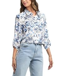 Bcx Women's Resort Button Front Boarder Shirt