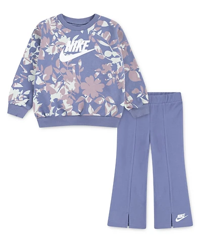 Nike Girls 2T-4T 2-Piece Floral Camo Crewneck Sweatshirt and Leggings Set