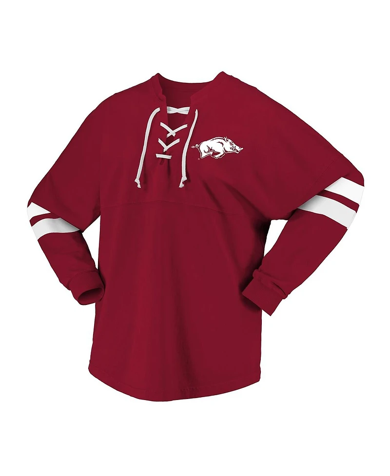 Spirit Jersey Women's Cardinal Arkansas Razorbacks Lace-Up V-Neck Long Sleeve T-Shirt