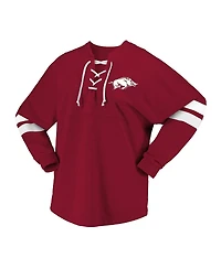 Spirit Jersey Women's Cardinal Arkansas Razorbacks Lace-Up V-Neck Long Sleeve T-Shirt