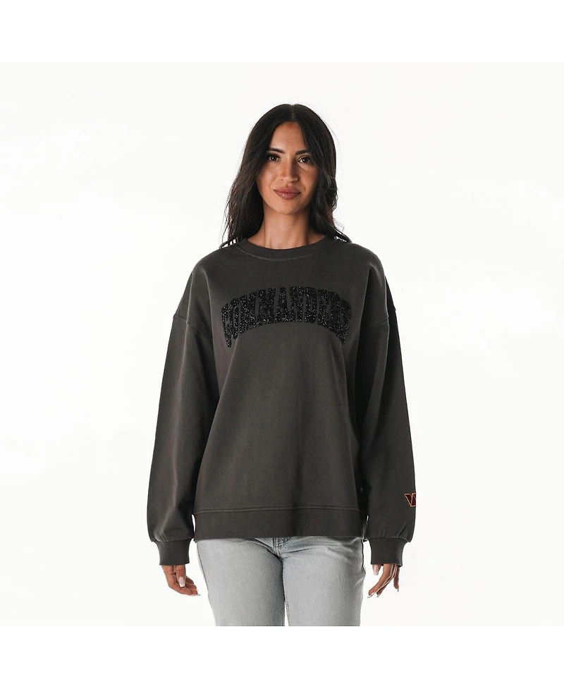 The Wild Collective Women's Charcoal Washington Commanders Rock Crystal Oversized Crewneck Sweatshirt