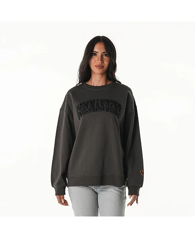 The Wild Collective Women's Charcoal Washington Commanders Rock Crystal Oversized Crewneck Sweatshirt