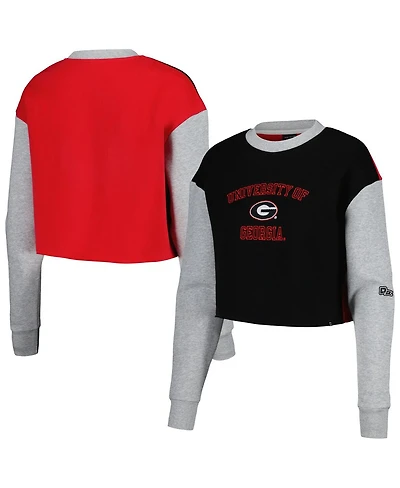 Hype and Vice Women's Black Georgia Bulldogs Color block Rookie Crew Pullover Sweatshirt