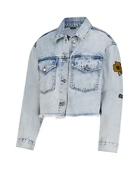 Hype and Vice Women's Denim Notre Dame Fighting Irish Light wash Cropped Button-Up Jean Jacket