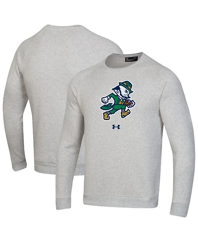 Under Armour Men's Gray Notre Dame Fighting Irish Leprechaun Rival Raglan Fleece Crew Neck Sweatshirt