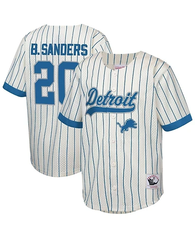 Mitchell & Ness Big Boys and Girls Barry Sanders Cream Detroit Lions Retired Player Name Number Baseball Jersey