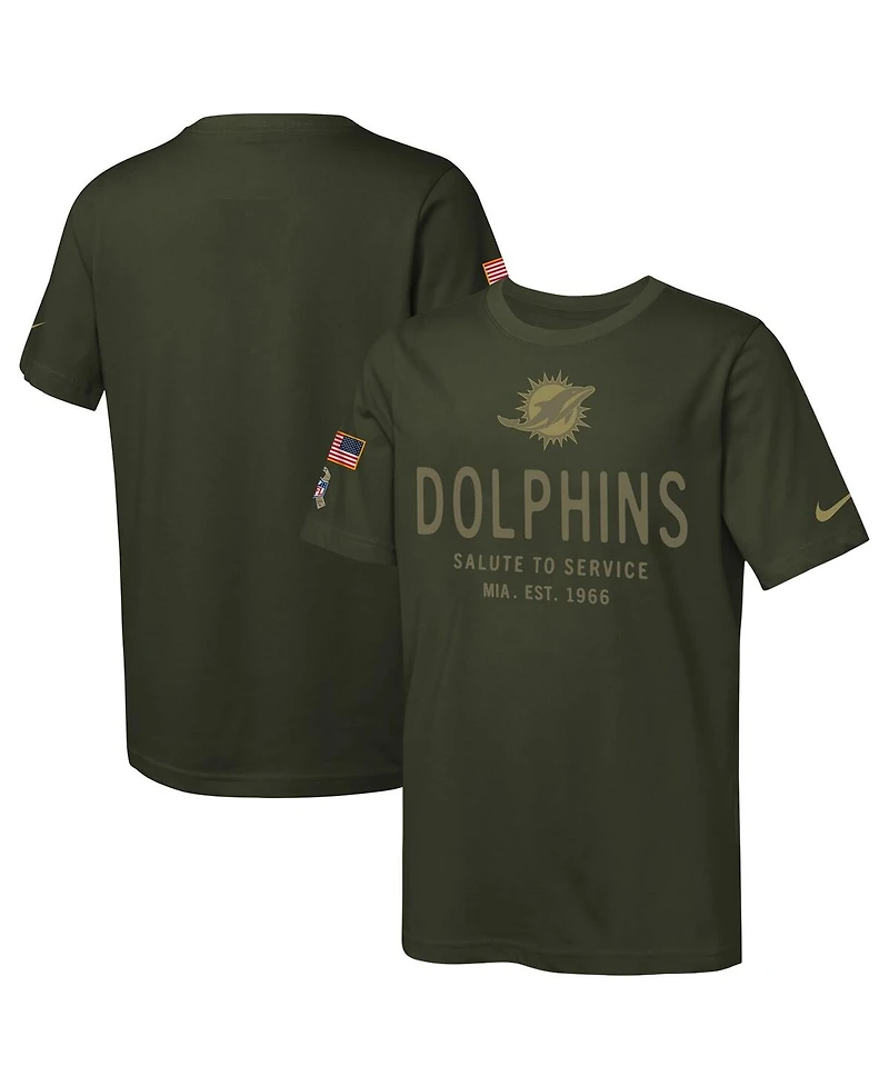 Nike Big Boys and Girls Olive Miami Dolphins 2025 Salute to Service Sideline Dri-fit T-Shirt
