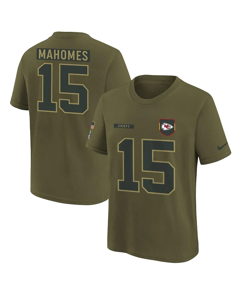 Nike Big Boys and Girls Patrick Mahomes Olive Kansas City Chiefs 2025 Salute to Service Name Number T-Shirt