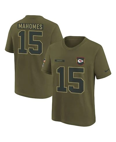 Nike Big Boys and Girls Patrick Mahomes Olive Kansas City Chiefs 2025 Salute to Service Name Number T-Shirt