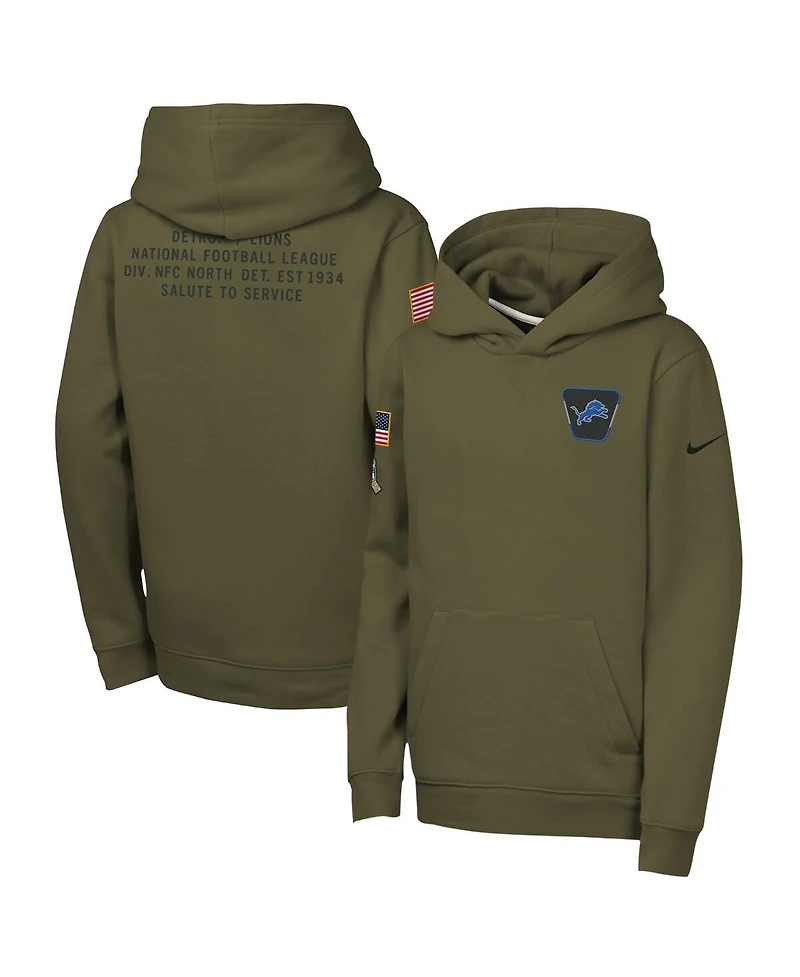 Nike Big Boys and Girls Olive Detroit Lions 2025 Salute to Service Club Fleece Hoodie