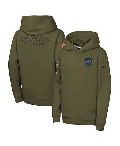 Nike Big Boys and Girls Olive Detroit Lions 2025 Salute to Service Club Fleece Hoodie