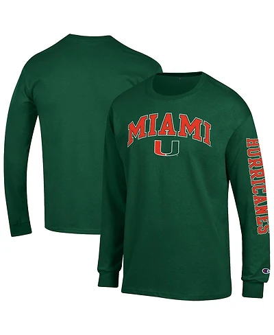 Champion Men's Green Miami Hurricanes Arch Over Logo 2-Hit Long Sleeve T-Shirt
