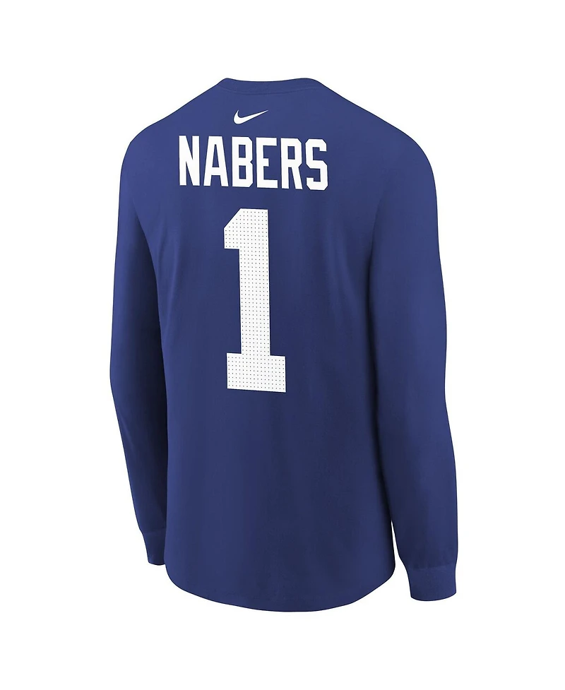 Nike Big Boys and Girls Malik Nabers Royal New York Giants Player Name Number Long Sleeve T-Shirt