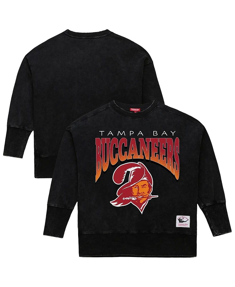 Mitchell & Ness Women's Black Tampa Bay Buccaneers Delineate Mineral Wash Crewneck Sweatshirt