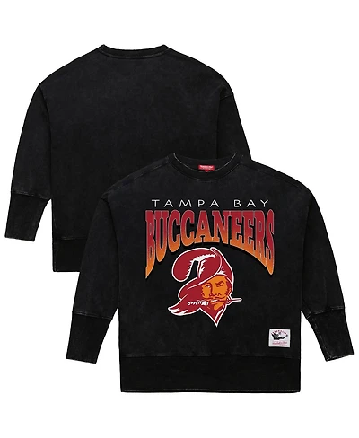 Mitchell & Ness Women's Black Tampa Bay Buccaneers Delineate Mineral Wash Crewneck Sweatshirt