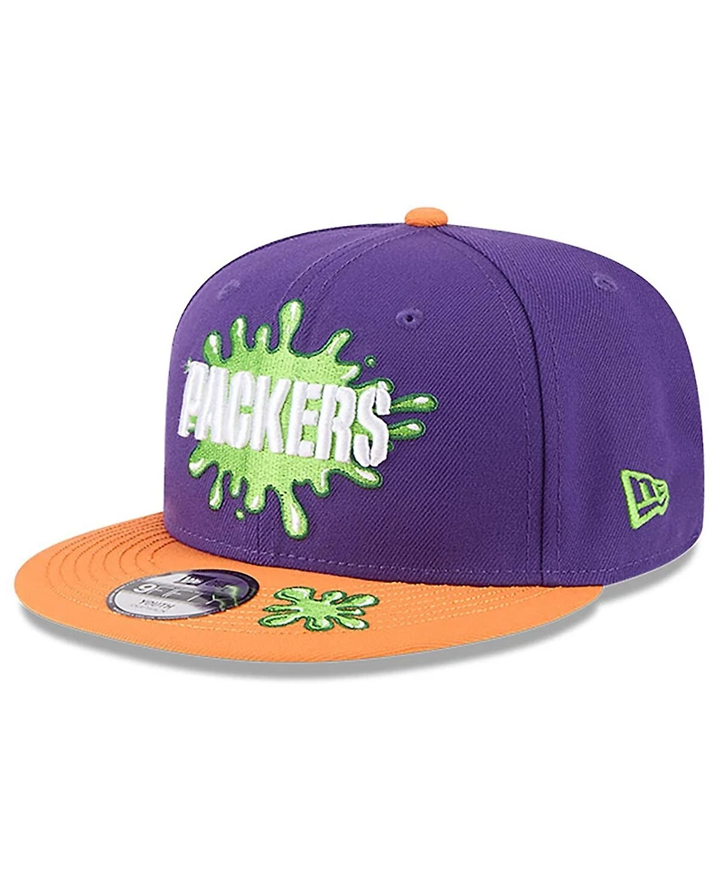 New Era Big Boys and Girls Purple/Orange Green Bay Packers Nickelodeon Slime 9FIFTY Snapback Hat