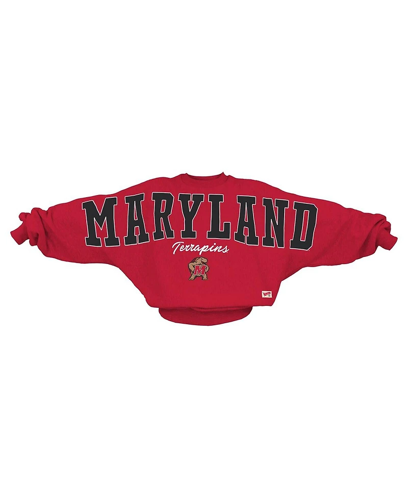 Pressbox Women's Red Maryland Terrapins Flannigan Oversized Dolman Pullover Sweatshirt