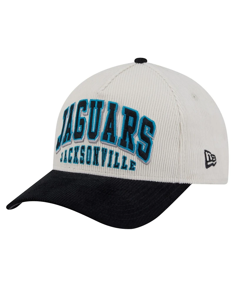 New Era Men's Cream/Black Jacksonville Jaguars Throwback Two-Tone Sided Corduroy 9FORTY A-Frame Adjustable Hat