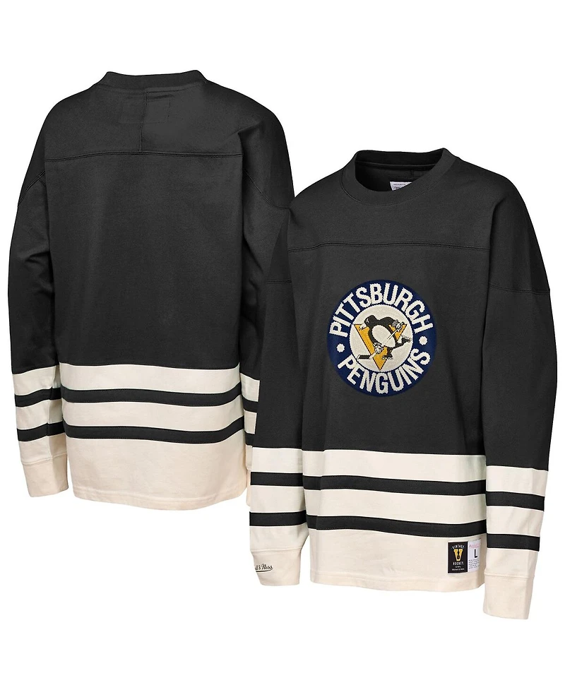Mitchell & Ness Big Boys and Girls Black Pittsburgh Penguins Chainstitch Heavyweight Long Sleeve T-Shirt