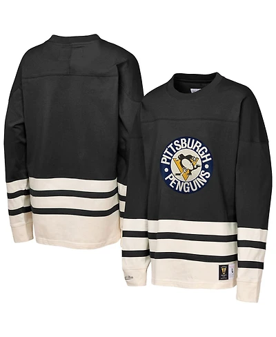 Mitchell & Ness Big Boys and Girls Black Pittsburgh Penguins Chainstitch Heavyweight Long Sleeve T-Shirt