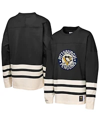 Mitchell & Ness Big Boys and Girls Black Pittsburgh Penguins Chainstitch Heavyweight Long Sleeve T-Shirt